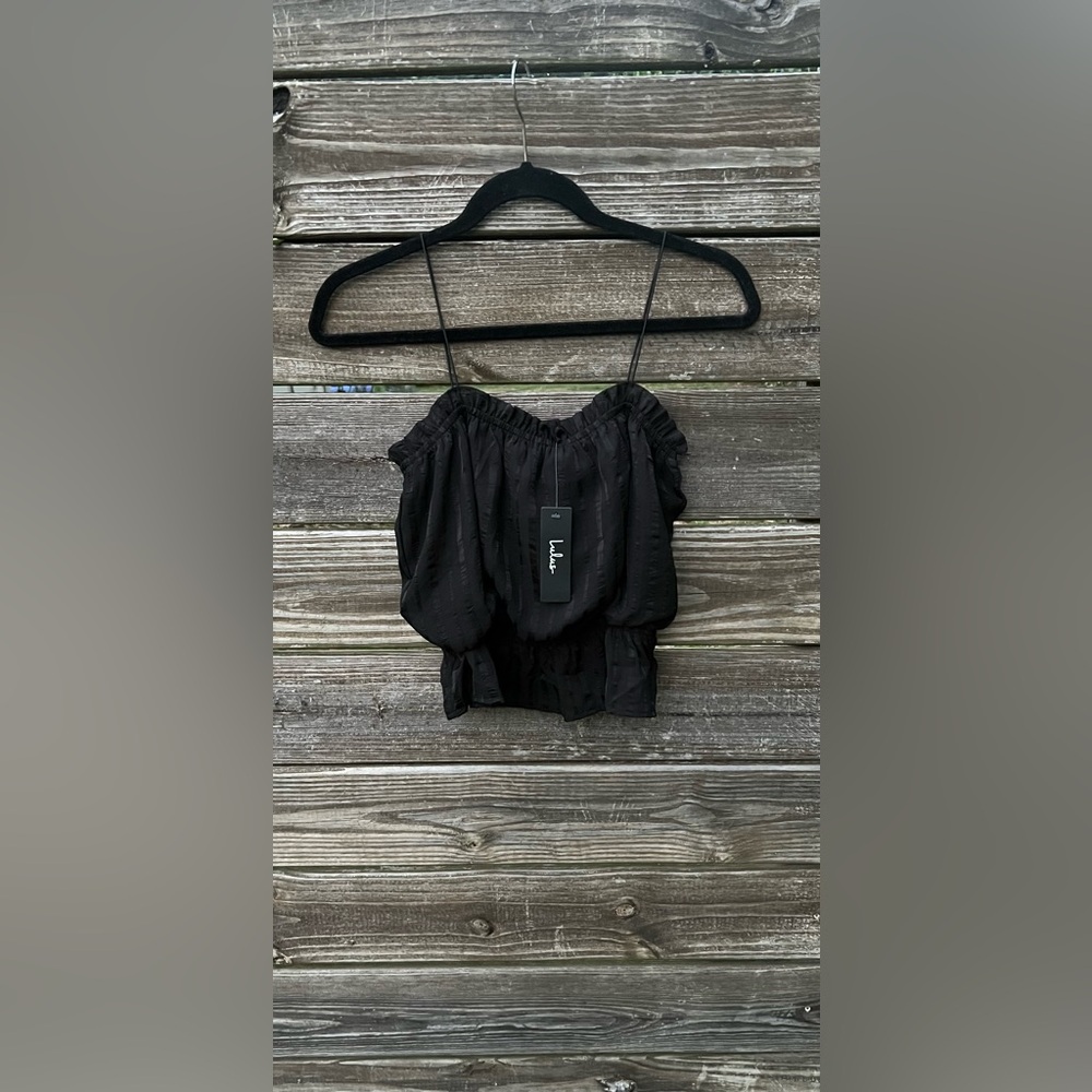 NWT Lulu's Black Spaghetti Strap Satin Ruffle Whimsygoth Boho Medium Camisole - Picture 3 of 10